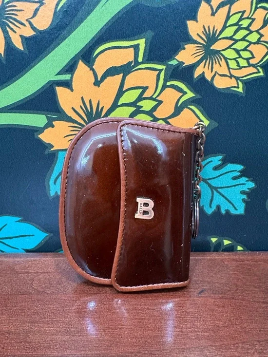Vintage Bally Patent Leather Coin Pouch Key Ring Y2K Brown - Picture 6 of 10